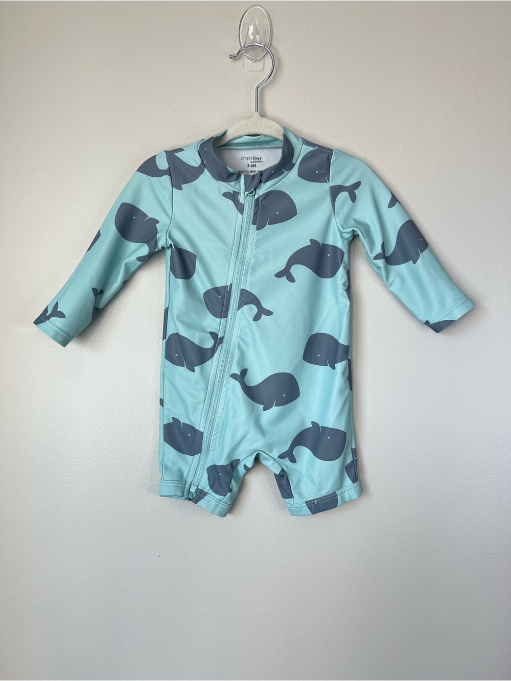 Carter's Baby 3-6M Cute Blue Gray Whale One-Piece Long-Sleeve Rashguard Swimsuit